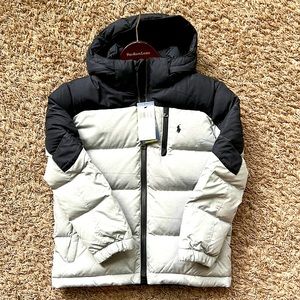NWT!  Size 7 Polo Ralph Lauren boys winter jacket. Light grey and navy blue.